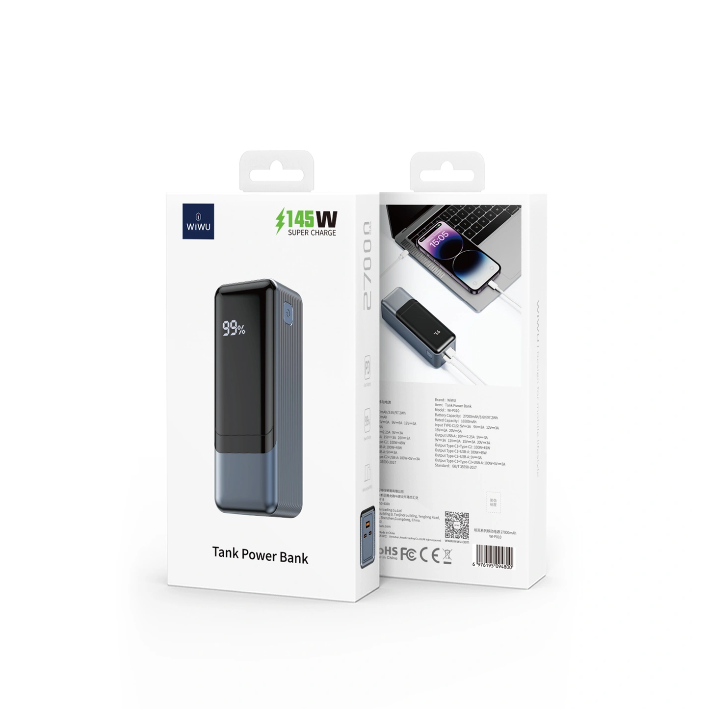 WiWU 27000mAh Large Capacity Tank Series 145W Laptop Power bank