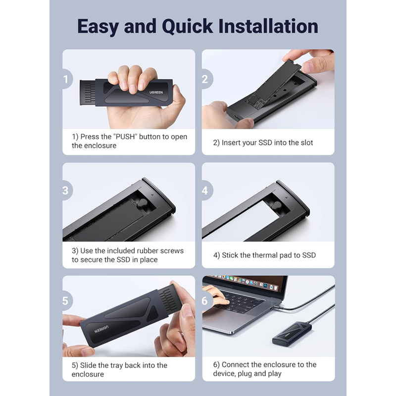 علبة محرك الأقراص الصلبة UGREEN M.2 NVME (10 جيجابت في الثانية) مع كابل C إلى C وC إلى A / 15512