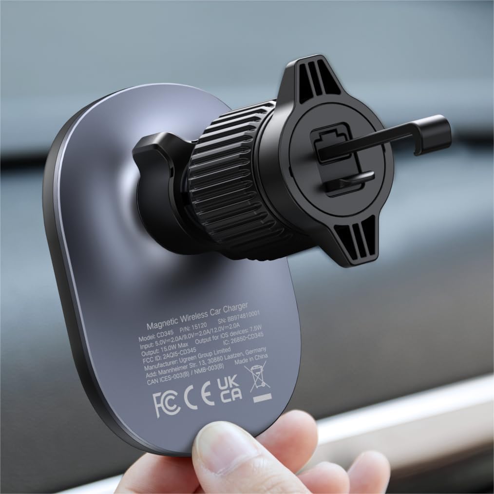 25925 /UGREEN MagSafe Car Mount Charger, Magnetic Wireless Car Charger, Fast Charge Auto-Alignment Air Vent Car Phone Holder
