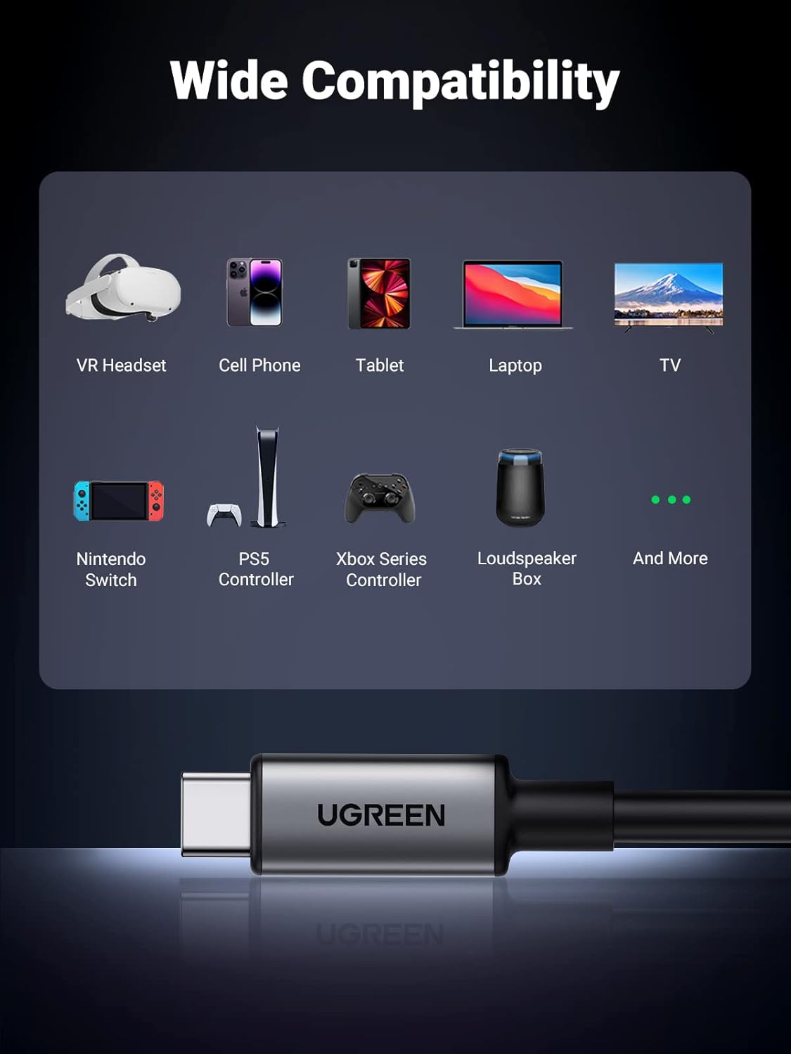 UGREEN Right Angle USB-C to USB-C VR Link Cable 5.00M / 90629