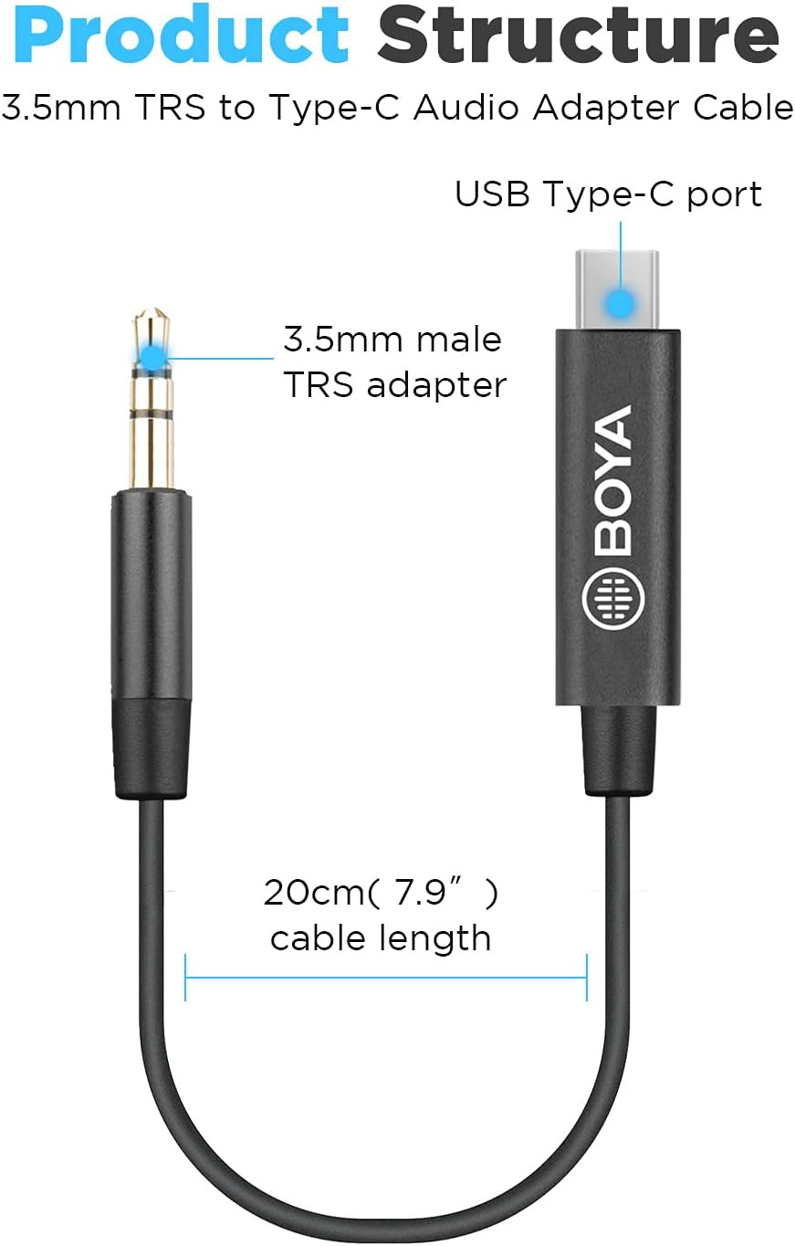 BOYA BY-K2 3.5mm TRS Male to Type-C Male Audio Adapter Cable (7.8in)