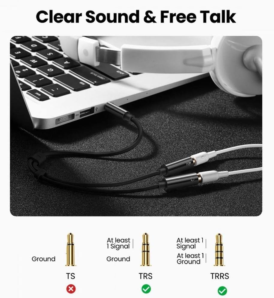 كابل صوت UGREEN مقاس 3.5 مم ذكر إلى 2 أنثى مع هيكل من الألومنيوم (أسود) /30619