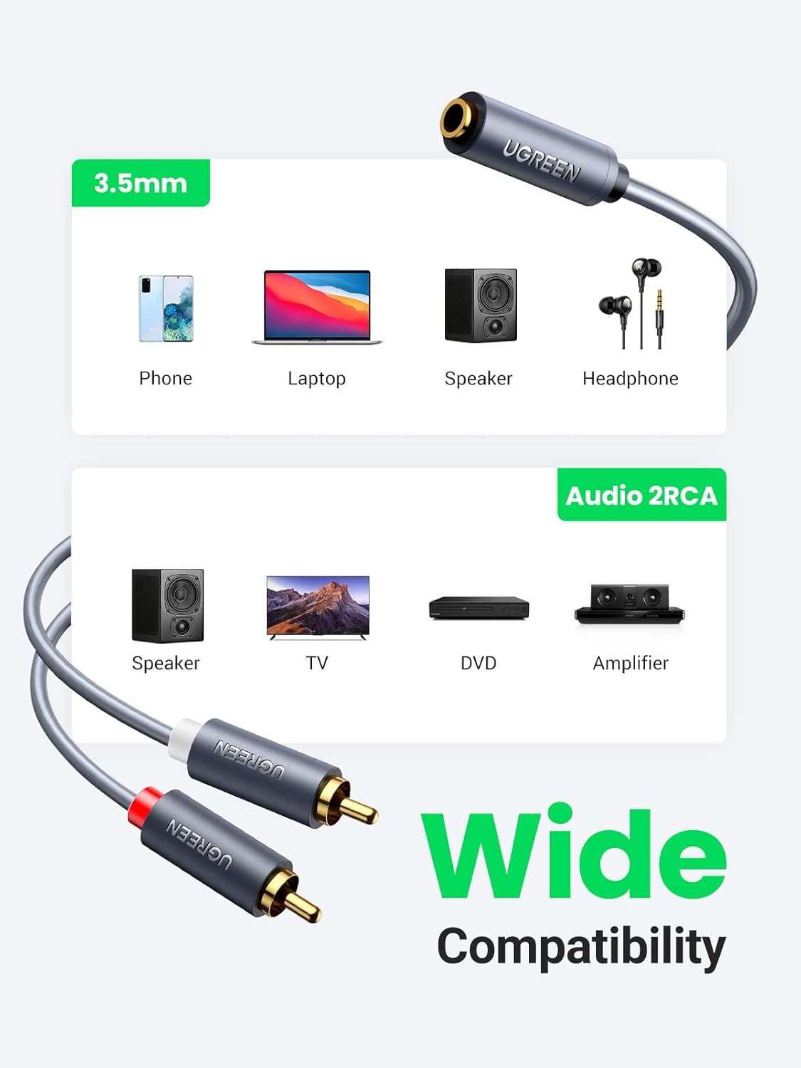 كابل UGREEN Audio Mini Jack مقاس 3.5 مم (أنثى) - 2RCA (ذكر) / AV102