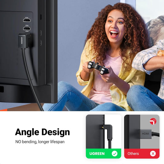 كابل HDMI من UGREEN بزاوية قائمة، سلك HDMI 4K عالي السرعة، 4K@60Hz / HD103