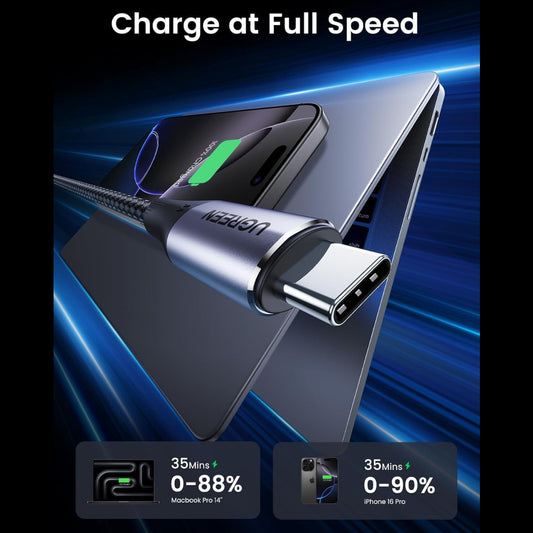كابل شحن UGREEN 240 واط USB-C إلى USB-C، USB 3.1 الجيل الثاني 10 جيجابت في الثانية 4K@60Hz (1 متر) / US355