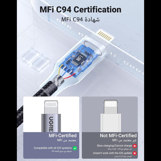 Ugreen USB-A to Lightning Charging Cable, Silver / 60163-60161