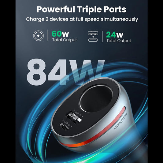 UGREEN Dual Port Single Extension PD 84W Car Charger / 60712