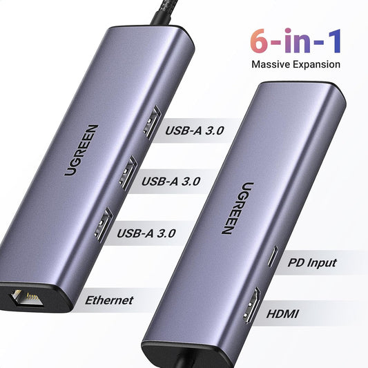 15598 / UGREEN USB-C to 3xUSB 3.0 A + HDMI 4K@30Hz + RJ45 Gigabit + PD Multifunction Adapter