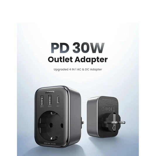 90613 /UGREEN Nexode USB Socket 30 W Quick Charge USB C Socket Adapter EU Adapter with 2 USB, 1 USB C and 1 Protective Contact Socket 4-in-1 Multiple Socket