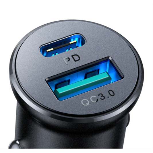 JoyRoom 30W USB A + USB C mini Metal Car Charger JR-CCN05