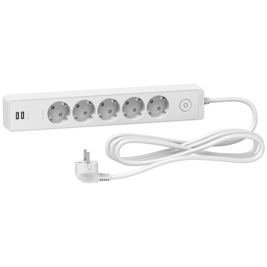 Schneider Power Strip 5 Gang and 2 USB ports | White/Black | 1.5/3 Meter | EU Plug