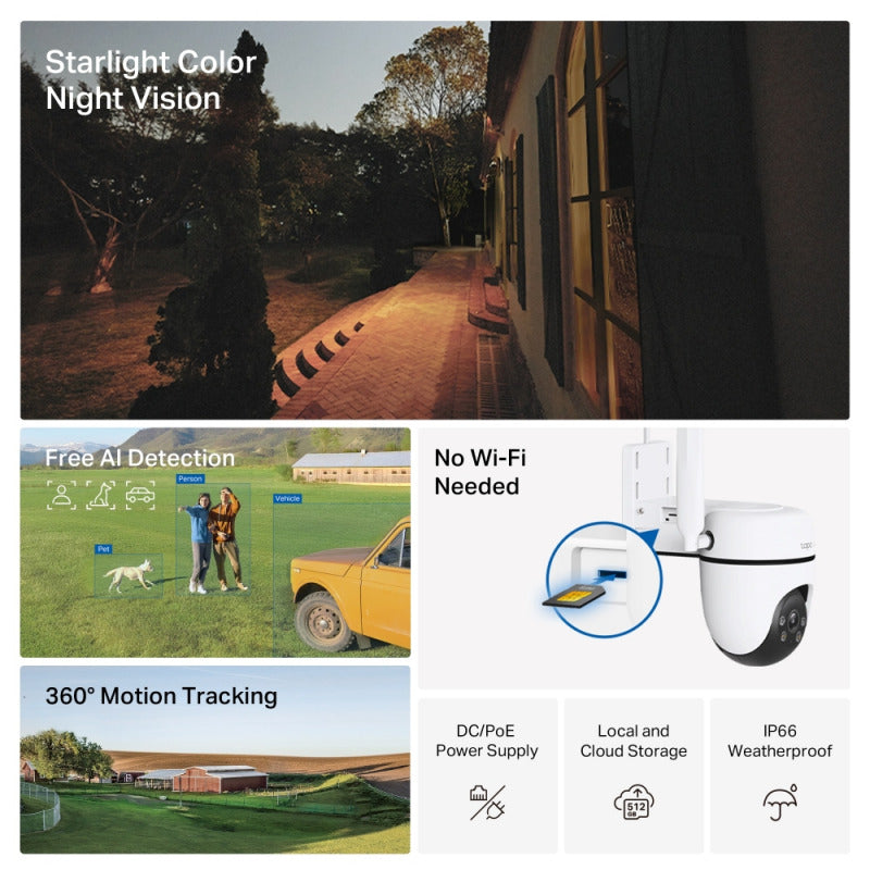كاميرا أمان خارجية بدقة 4 ميجابكسل قابلة للتحريك والإمالة، مزودة بتقنية Wi-Fi | Tapo C520WS
