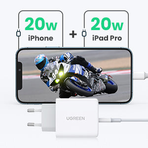 UGREEN 40W USB C Charger 2-Port USB-C Power Supply PD 3.0 Charger Double 20W Fast Charger (White) / 10343