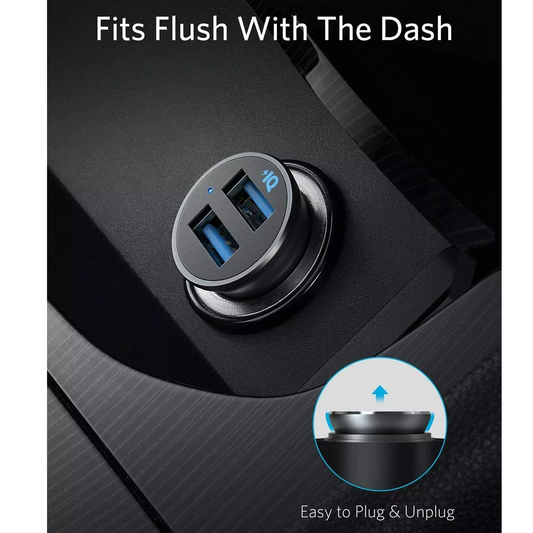 شاحن سيارة Anker فائق الصغر ثنائي المنفذ (30 واط) - أسود