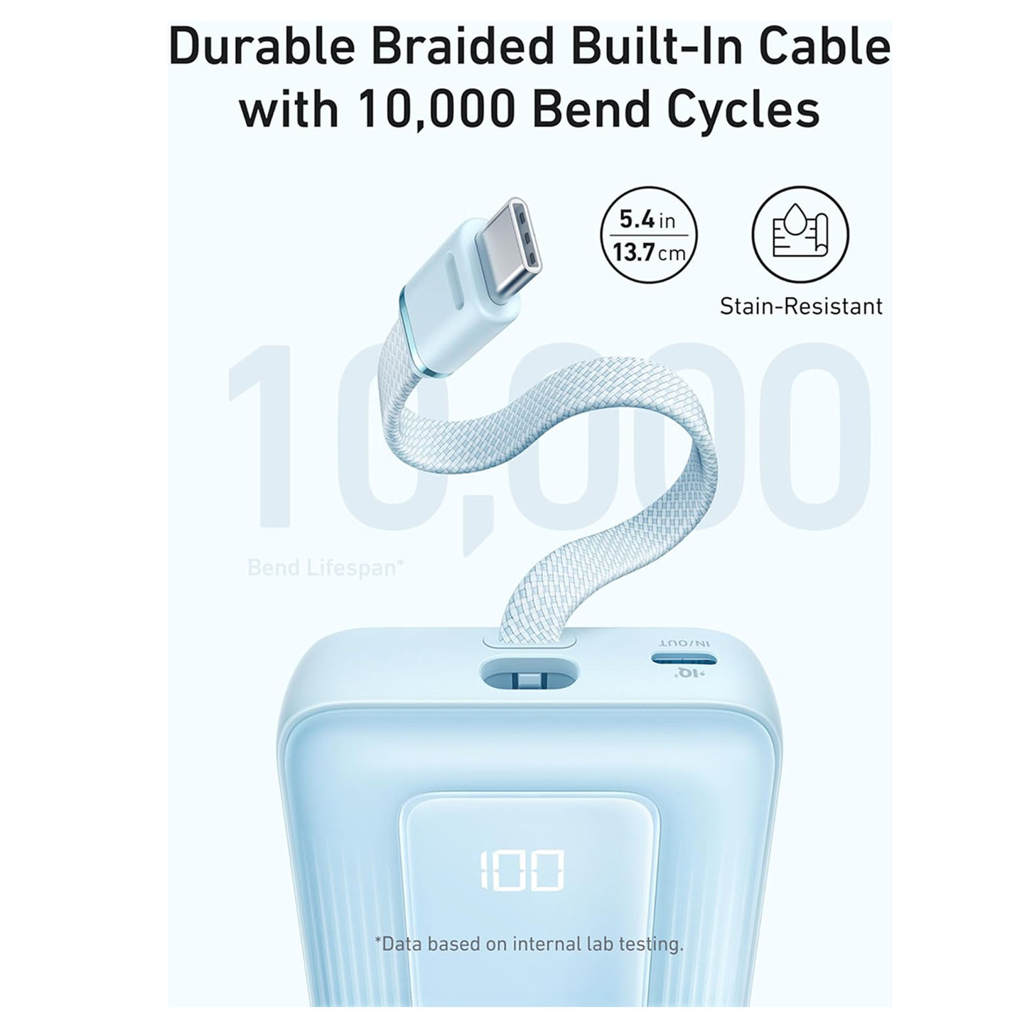 بنك الطاقة Anker A1688 Zolo (10K، 30W) مع كابل USB-C مدمج مقاس 5.4 بوصة (13.7 سم)