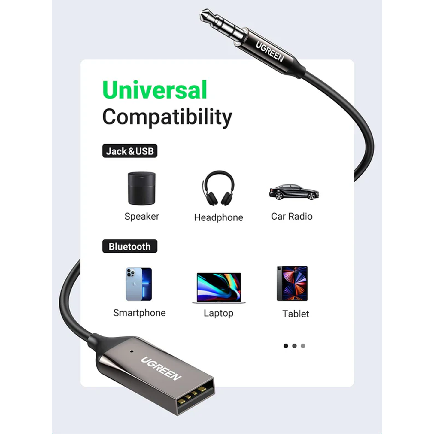 UGREEN Car Bluetooth 5.0 Receiver Audio Adapter Black(5.0) / 70601