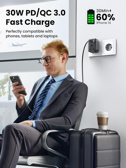 15290 / UGREEN - Outlet Extender Converter (1 AC Outlets+30W 2A1C) EU Socket and UK Plug