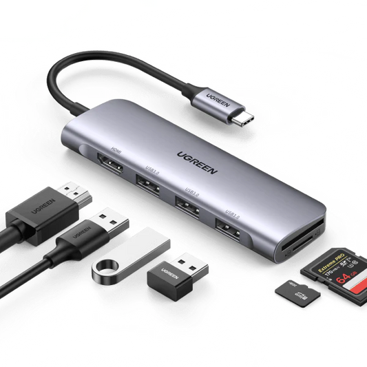 UGREEN USB-C to 3 Ports USB3.0-A Hub + HDMI + TF/SD With PD / 70410