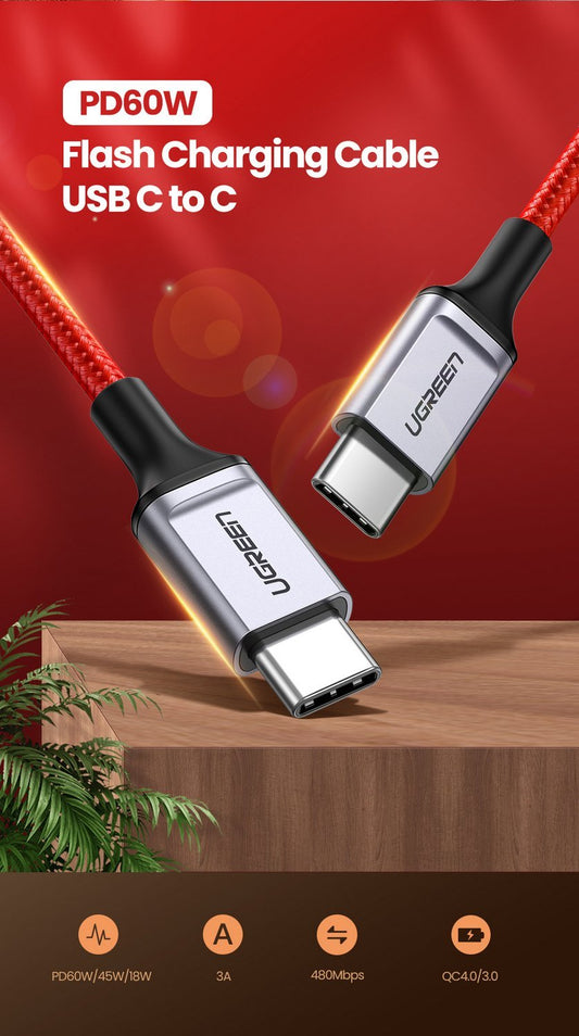 Ugreen USB-C 2.0 Male To USB-C 2.0 Male 3A Data Cable 1M/ 60186