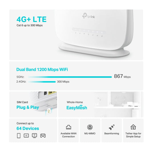 Tp-Link Archer MR505 | 4G+ Cat6 AC1200 Wireless Dual Band Gigabit Router
