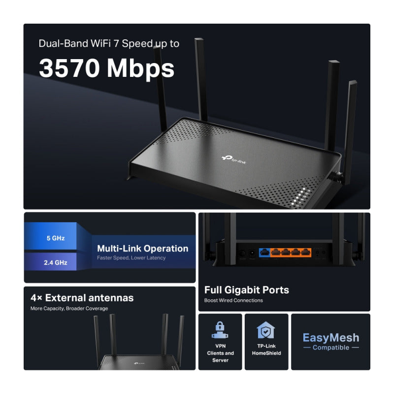 TP-Link Archer BE220 | BE3600 Dual-Band Wi-Fi 7 Router