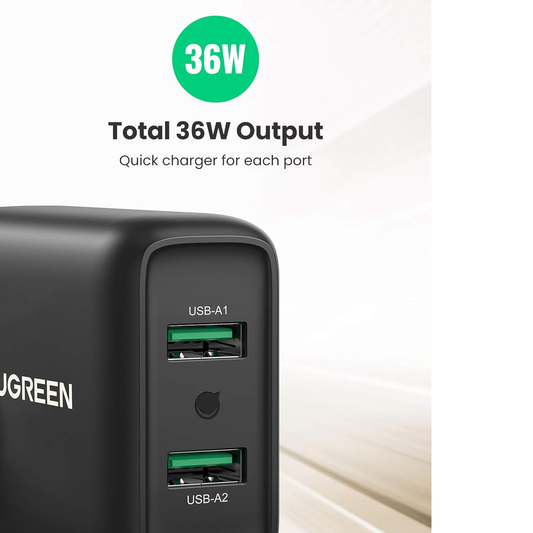 UGREEN 10216 USB Charger 36 W Quick Charge 3.0 2 Port Charger Adapter (Black)/ 10216