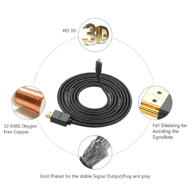 كابل يو جرين مايكرو HDMI إلى HDMI بطول 1.5 متر أسود / HD127