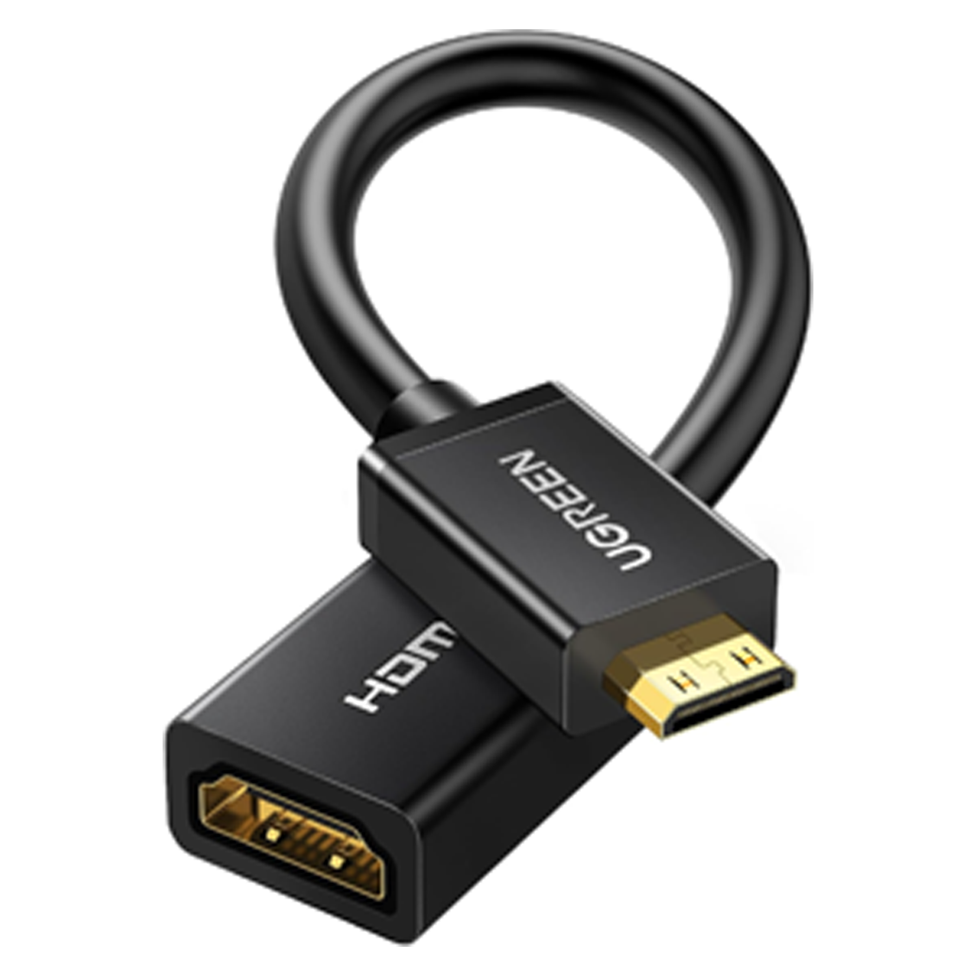 كابل محول ميني HDMI ذكر إلى HDMI أنثى من يوجرين بطول 22 سم (أسود) / 20137