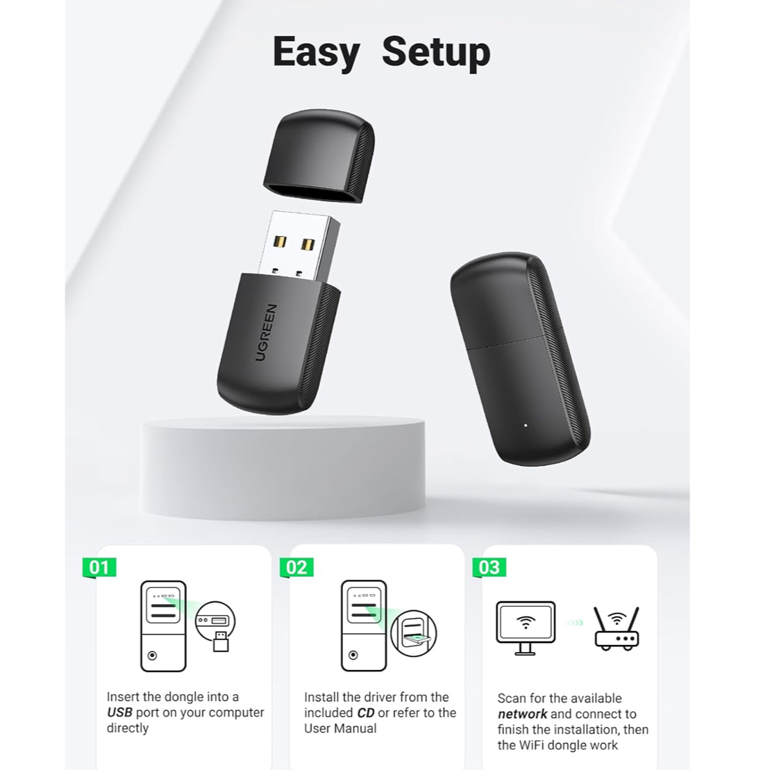 محول يوجرين AC650 11ac لاسلكي ثنائي النطاق USB / 20204 محول يوجرين AC650 11ac لاسلكي ثنائي النطاق USB / 20204