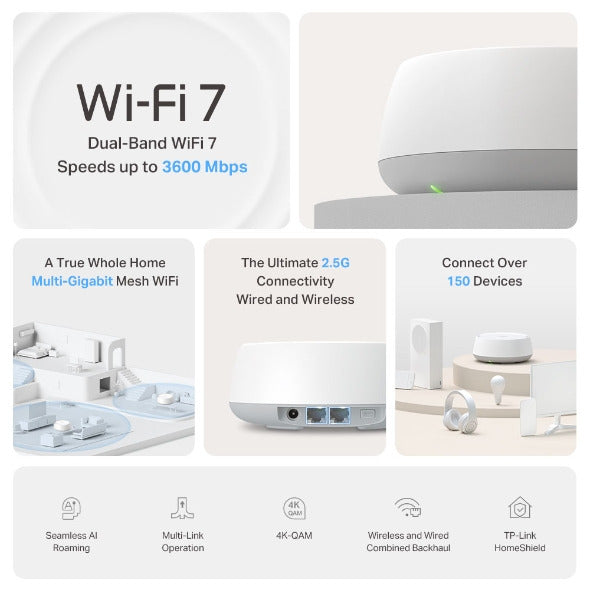 TP-Link Deco BE25 | BE3600 Whole Home Mesh WiFi 7 System | 1Pack - 3Pack