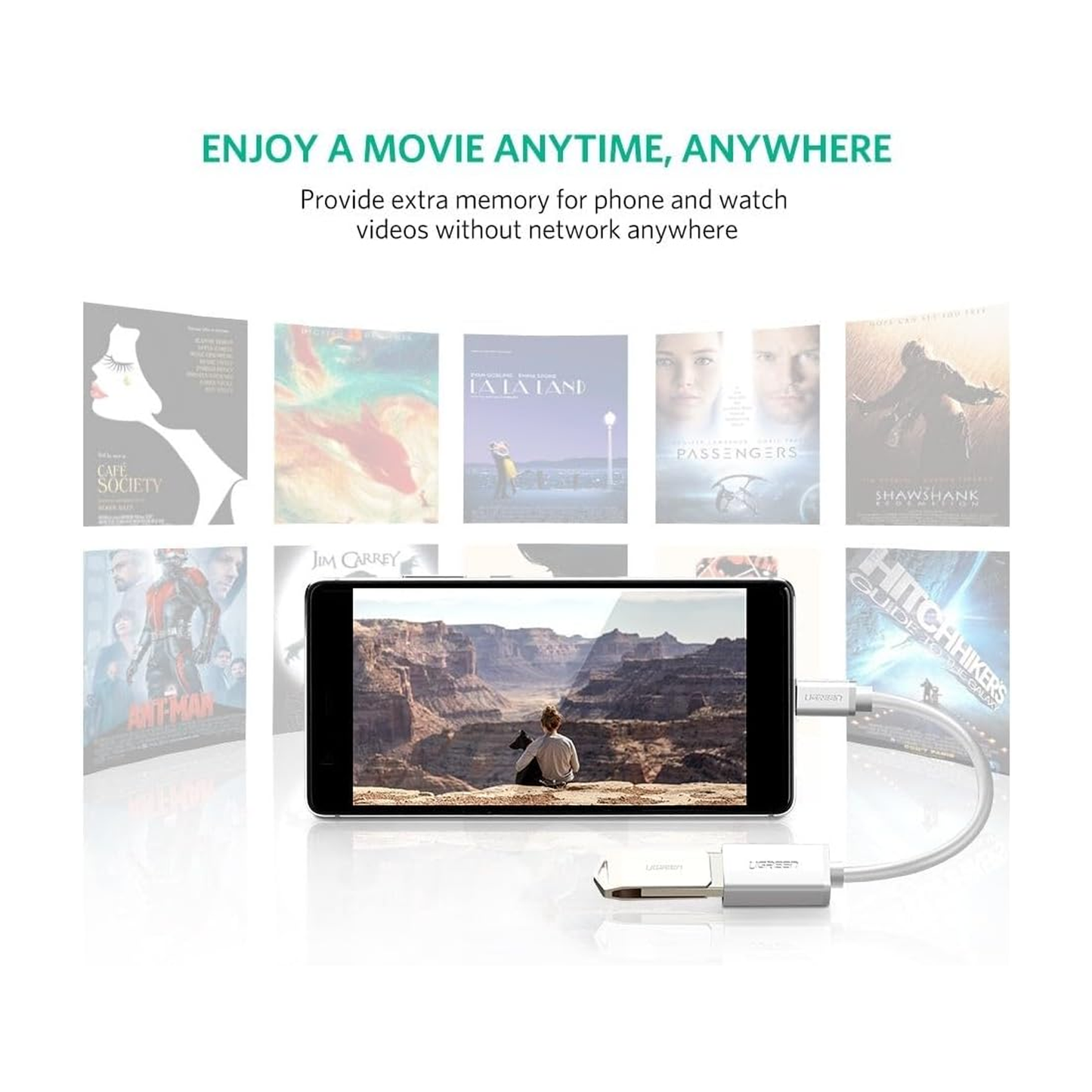 كابل OTG USB-C ذكر إلى USB 3.0 أنثى من UGREEN بطول 15 سم (أبيض) 30702 