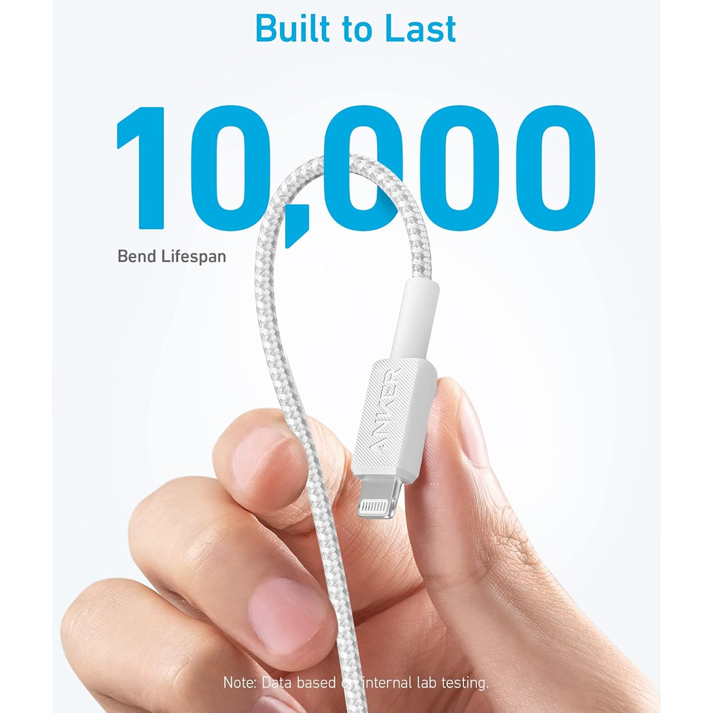 كابل Anker PowerLine 322 المضفر من USB-C إلى Lightning (3 أقدام) - أبيض