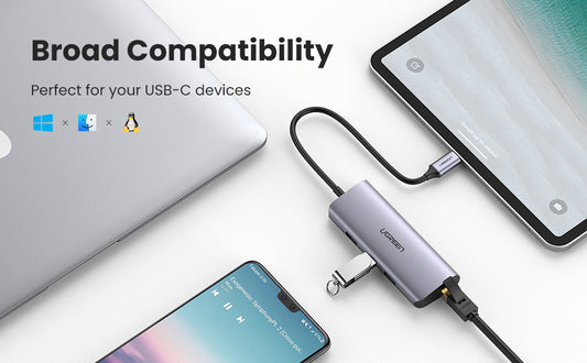 محول USB-C إلى 3xUSB-A3.0 بسرعة تصل إلى 5 جيجابت في الثانية + مدخل جيجا ايثرنت + منفذ طاقة مايكرو يو اس بي / 60718