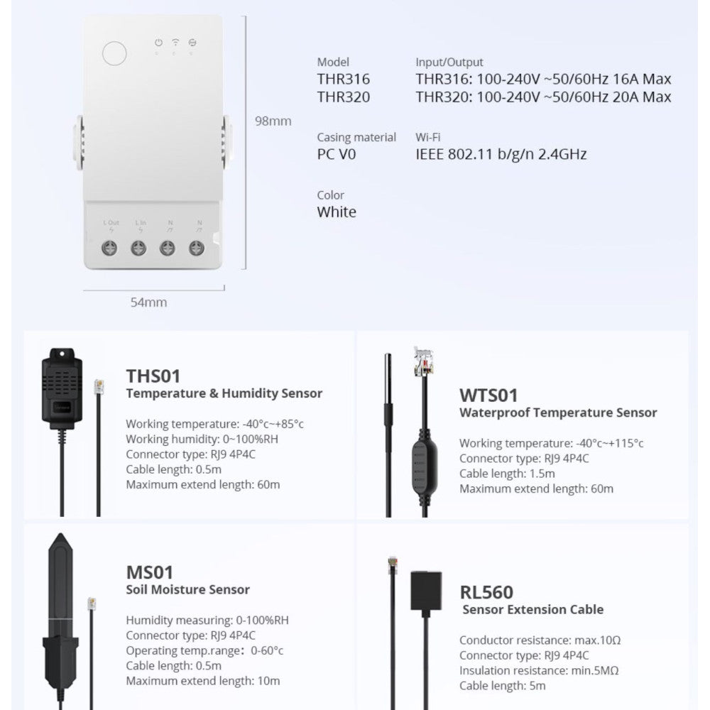 Smart Temperature and Humidity Monitoring Switch 16A / THR316