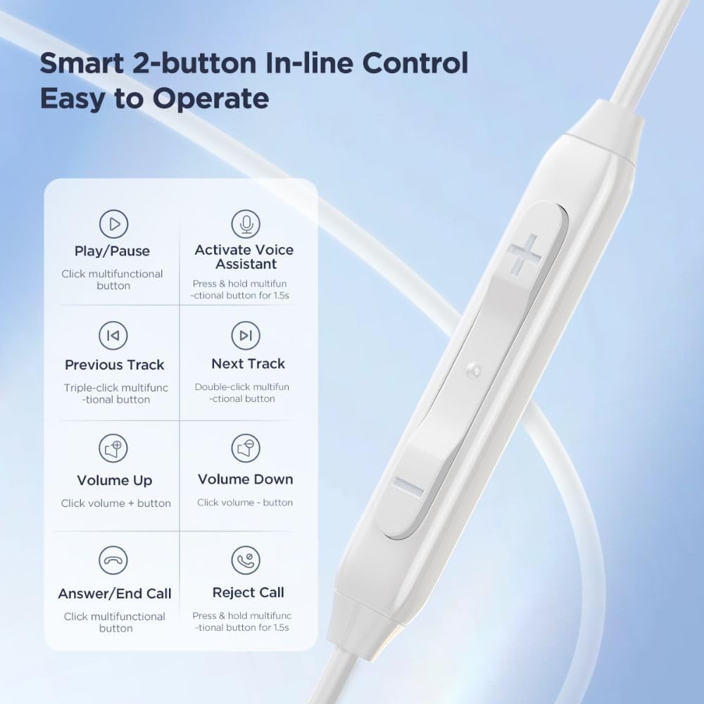 سماعات أذن سلكية من سلسلة Joyroom Type-C نصف داخلية - أبيض /JR-EC05