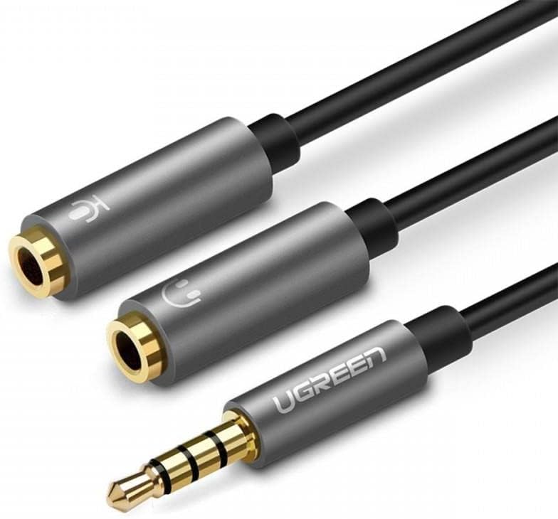 كابل صوت UGREEN مقاس 3.5 مم ذكر إلى 2 أنثى مع هيكل من الألومنيوم (أسود) /30619