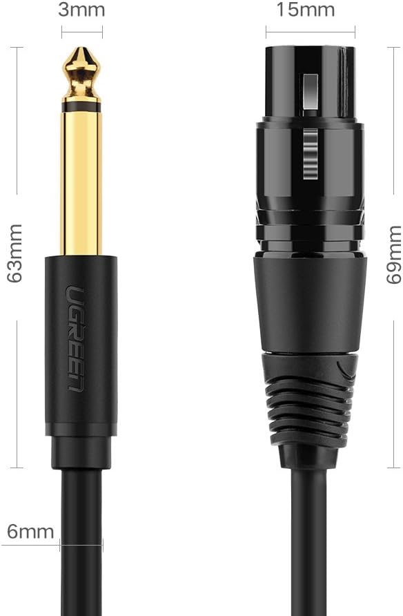 كابل صوت Ugreen كابل ميكروفون XLR (أنثى) - مقبس 6.35 مم (ذكر) أسود/ AV131