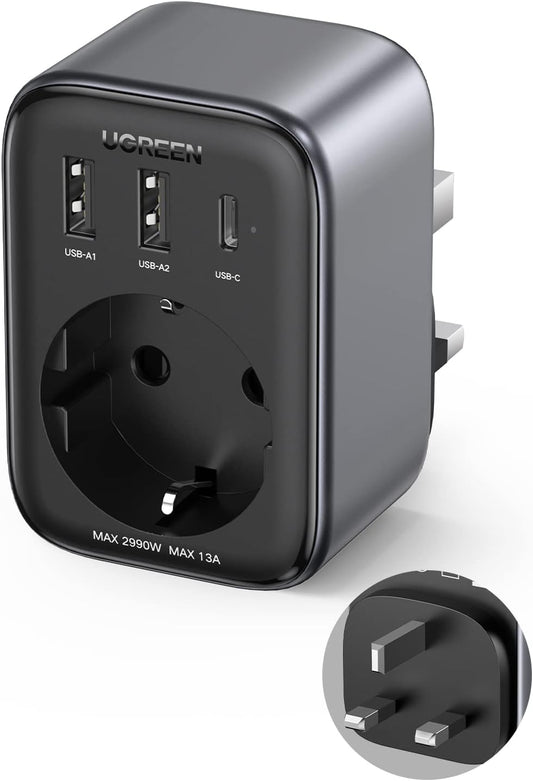 15261 / UGREEN - Outlet Extender Converter (1 AC Outlets+ 30W 2A1C) UK Socket and EU Plug