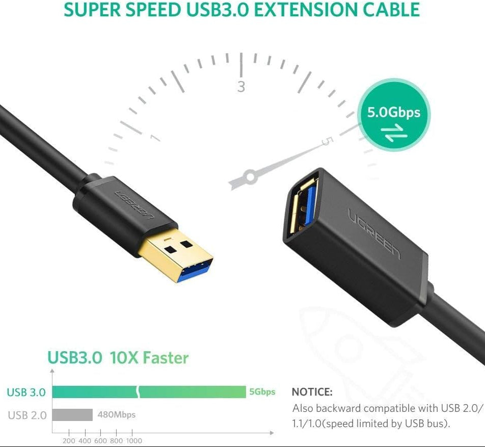 Ugreen USB-A (male) - USB-A (female) adapter extension cable USB 3.0 5Gb/s / US129