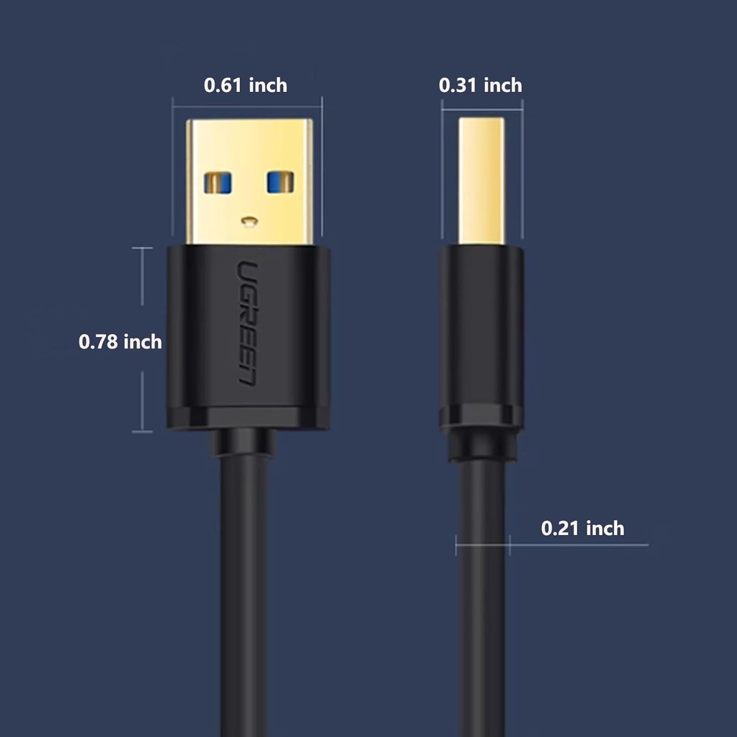 كابل يوجرين USB-A 3.0 ذكر إلى ذكر (أسود) / US128