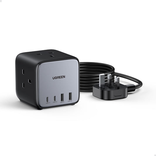 90906 / UGREEN 65W Multiple Power Strip,Nexode GaN USB C Charger, 7-in-1 DigiNest Cube Charger Station 4-Port USB Fast Charging Adapter Plug, Extension Cord with 3 AC Outlets