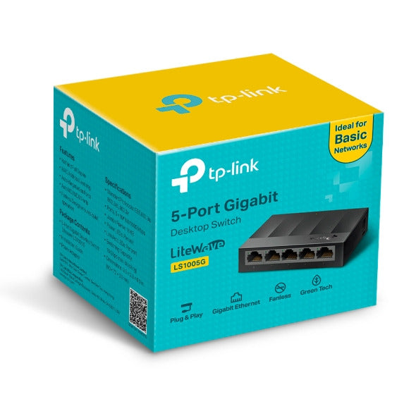 TP-Link LS1005G | 5-Port 10/100/1000Mbps Desktop Network Switch (Black)
