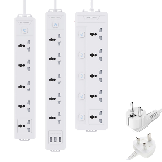 وصلة كهرباء لينكوم  5 مداخل (خيارات متعدده طول الكيبل ونوع الفيش و مداخل الشحن)
