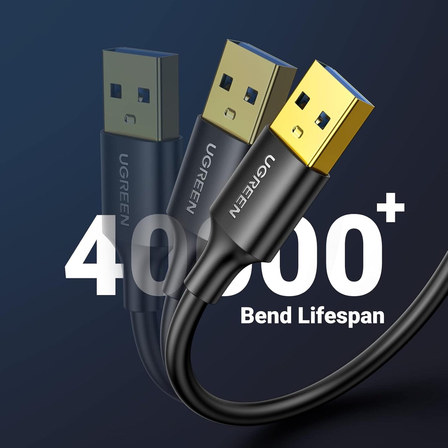 كابل يوجرين USB-A 3.0 ذكر إلى ذكر (أسود) / US128