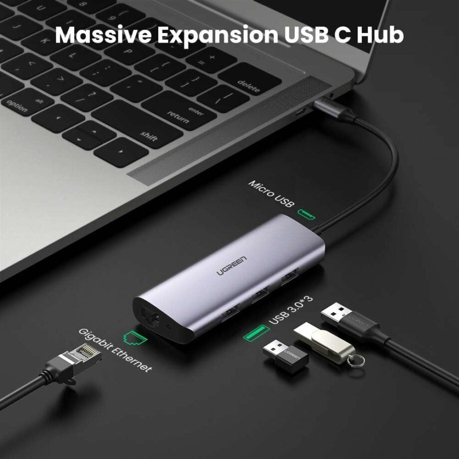 محول USB-C إلى 3xUSB-A3.0 بسرعة تصل إلى 5 جيجابت في الثانية + مدخل جيجا ايثرنت + منفذ طاقة مايكرو يو اس بي / 60718