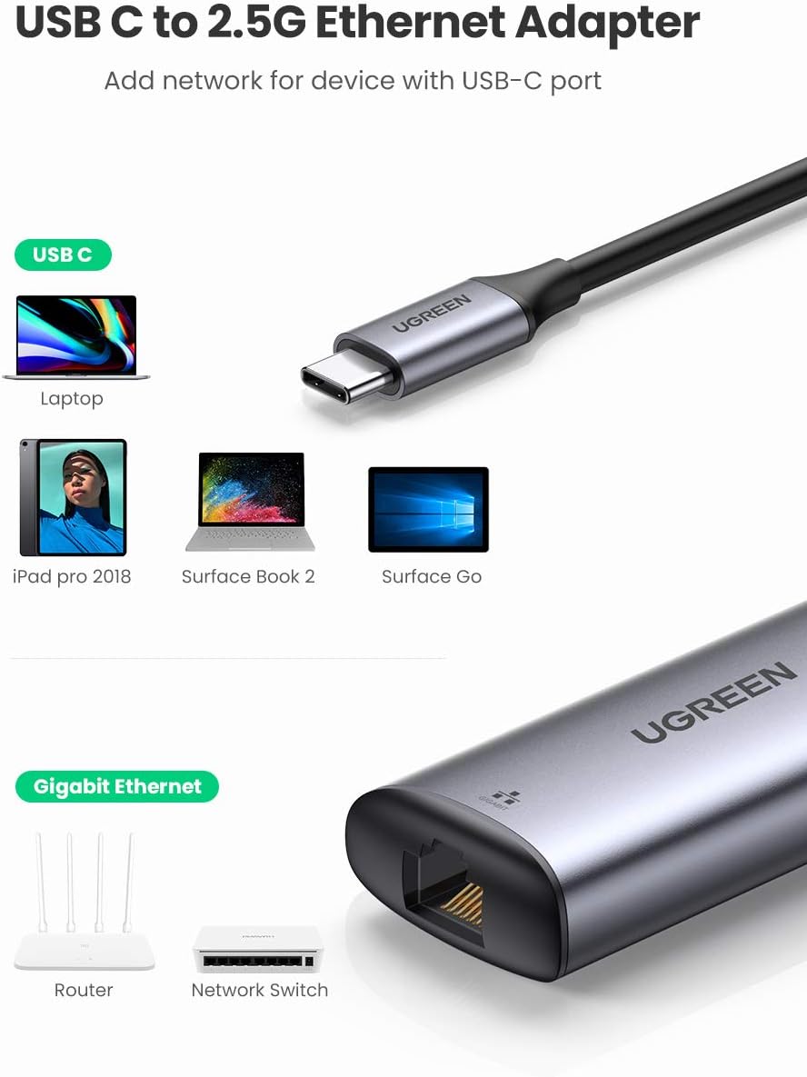 محول إيثرنت USB-C إلى RJ45 2.5G من يوجرين (رمادي فضائي) /70446