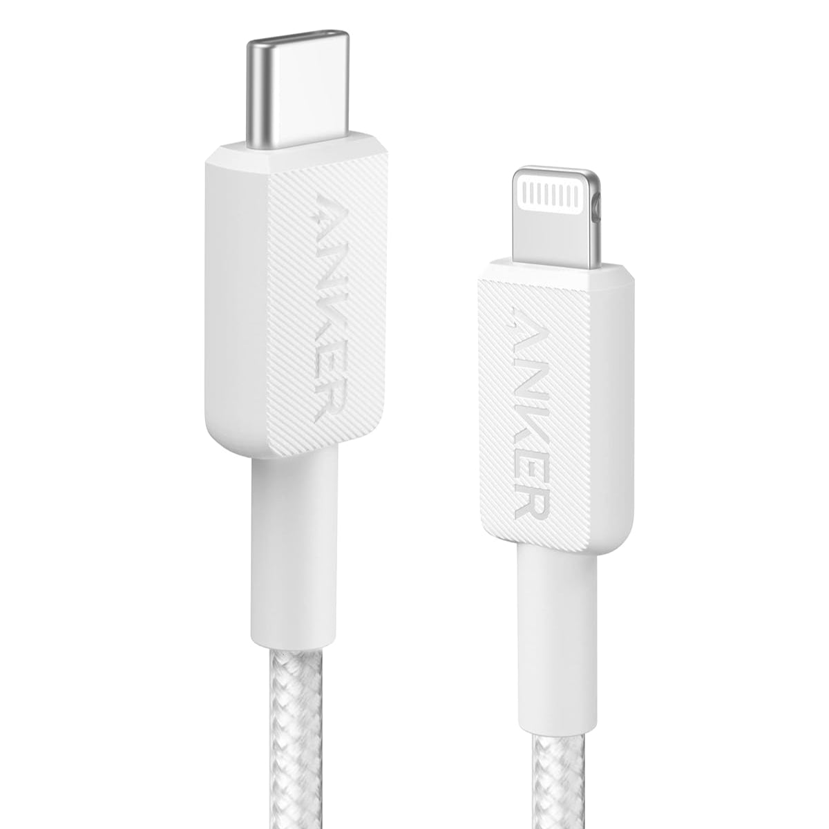 كابل Anker PowerLine 322 المضفر من USB-C إلى Lightning (3 أقدام) - أبيض