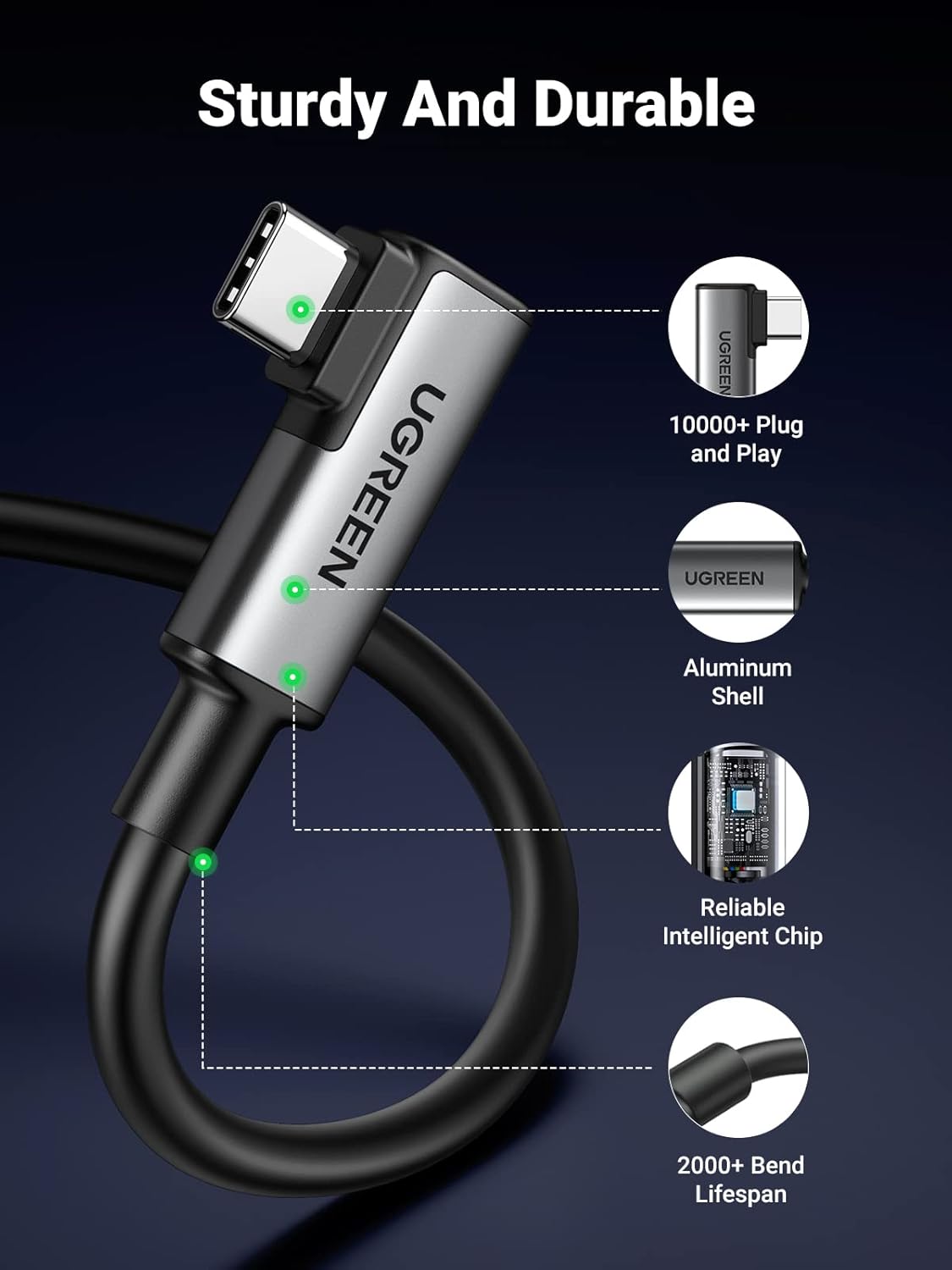 UGREEN Right Angle USB-C to USB-C VR Link Cable 5.00M / 90629