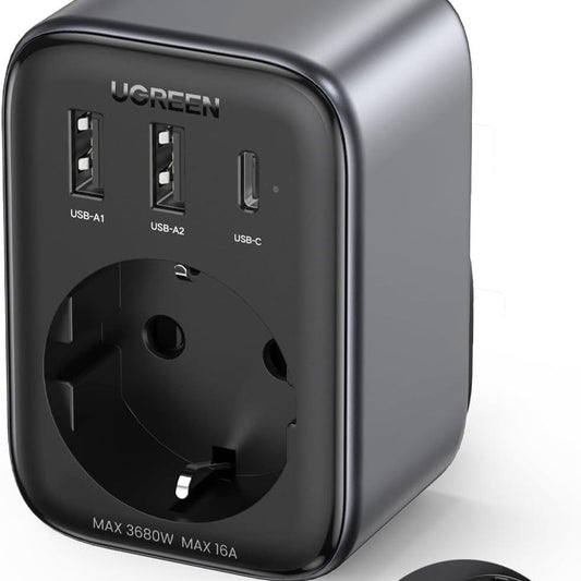 90613 /UGREEN Nexode USB Socket 30 W Quick Charge USB C Socket Adapter EU Adapter with 2 USB, 1 USB C and 1 Protective Contact Socket 4-in-1 Multiple Socket