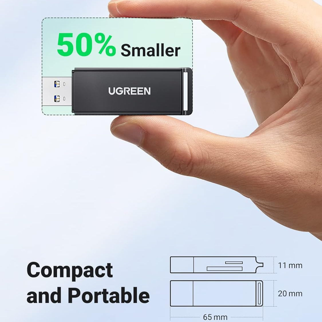 UGREEN USB 3.0 TO TF + SD DUAL CARD READER (BLACK) / 40752